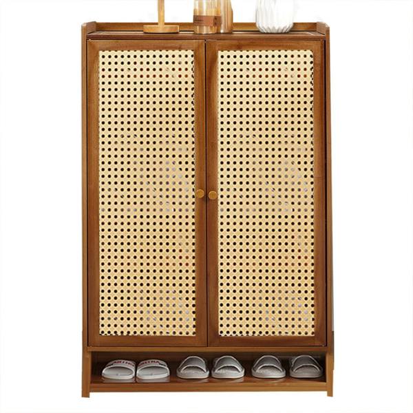 Havendro Shoe Cabinet Storage Cupboard Footwear Stand Rack Wooden Double Rattan Doors