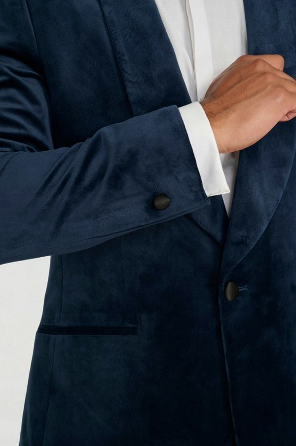 Harry Brown London Leo Velvet Tuxedo Dinner Jacket with Shawl Lapel Detail - Navy