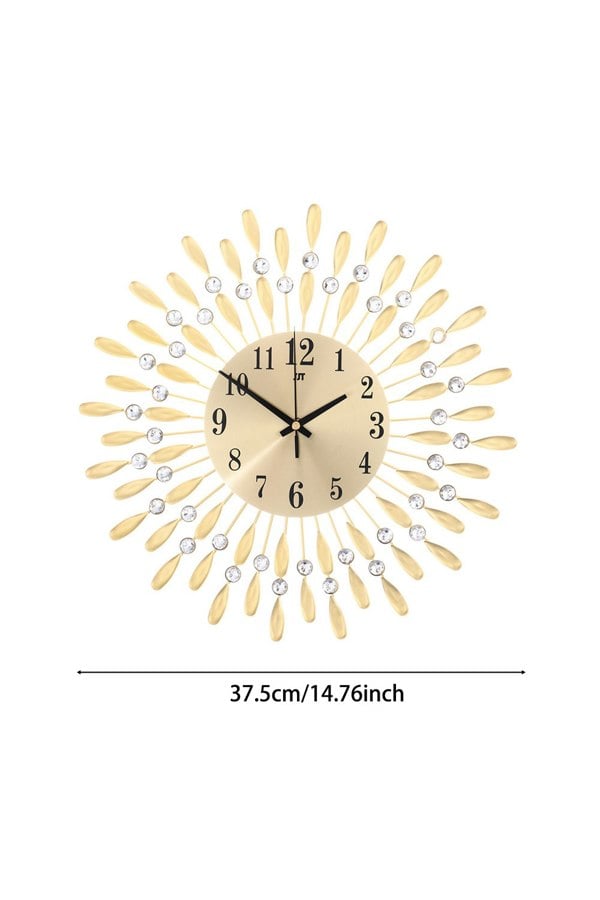 Living and Home 37.5cm Dia European Drop-Shape Metal Silent Wall Clock with Crystal, Gold