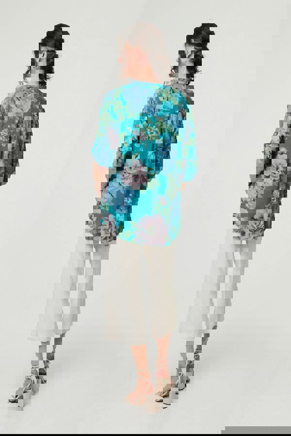 Teal | Floral Sequin Embellished Relaxed Blouse
