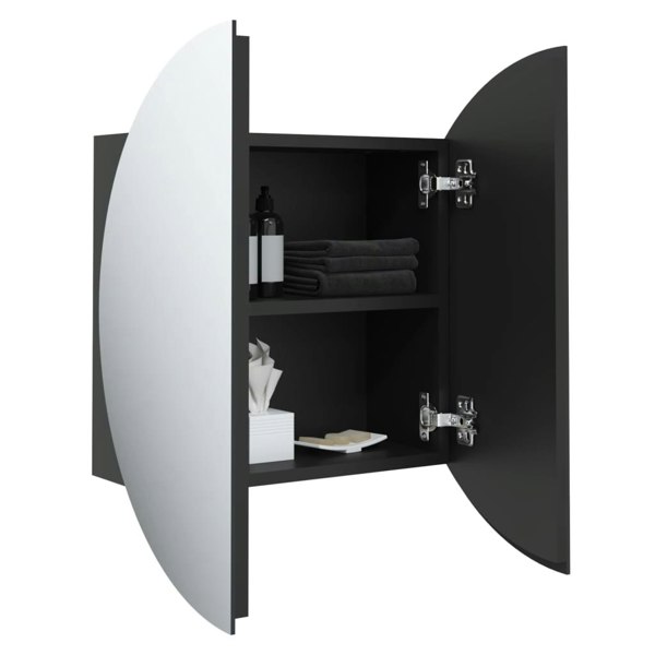 Berkfield Bathroom Cabinet with Round Mirror&LED Black 47x47x17.5 cm