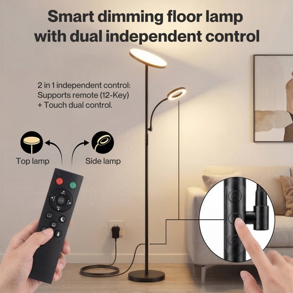 Emitto Floor Lamp Dimmable Standing Reading Light LED Colour Temperatures Black