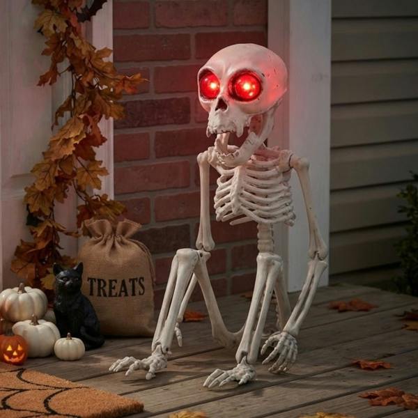 Garden Greatness Sitting Light Up Playful Monkey Skeleton