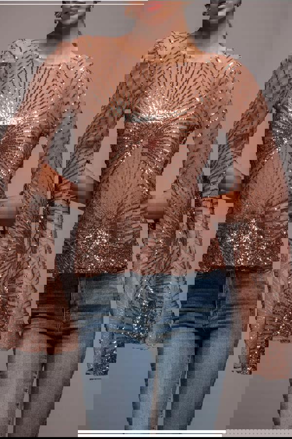 Sequin Starburst Cape Sleeve Top - Champagne T224