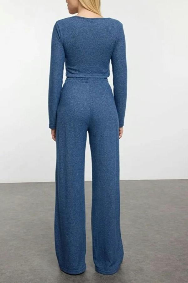 WOVCOR 2-Piece Soft Crop Top & Wide Leg Knit Set