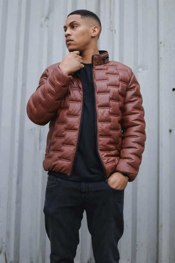 Infinity Leather Men's Puffer Quilted Bomber Leather Jacket - Recife