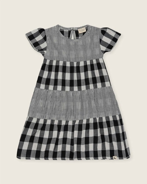 organic cotton Multicolour Stripe And Check Print Tier Dress - image 2