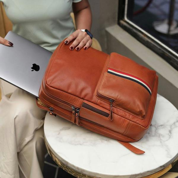 Texan Laptop Backpack with Stripe – Brown 14