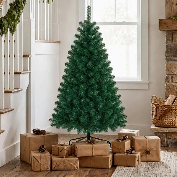 Bobobiy 5ft Artificial Christmas Tree, Fir Hinged Xmas Tree with 420 Branch Tips, Foldable Steel Stand, Green