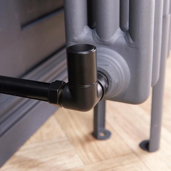 Flode Corner Round Manual Radiator Valve Pack | 15mm x 1/2″ | Satin Black