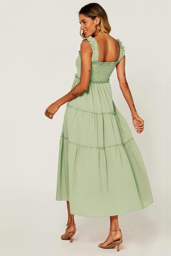 FS Collection Hem Detail Tiered Maxi Dress In Lime