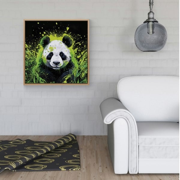 Warren Reed Green Splash Art Panda Face Framed Canvas