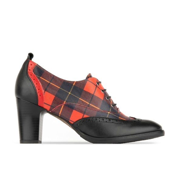 Embassy London Casino - Red Tartan - Women's tartan pattern leather oxford pump in 3 inch heel