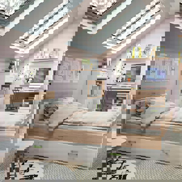 Furniture To Go 4Kids 1 Drawer bedside Cabinet in Light Oak and white High Gloss (lemon handles)