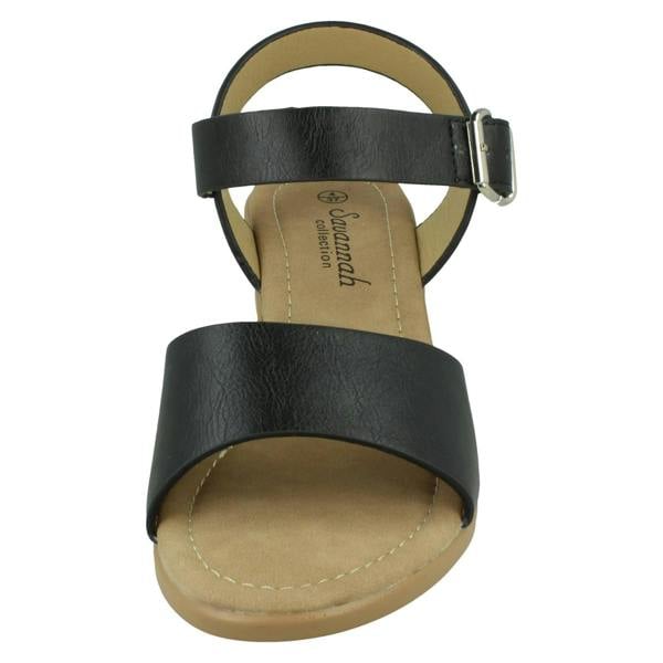 Savannah Ladies Savannah Mid Stack Heel Mule Sandal with Buckle Ankle Strap F12079