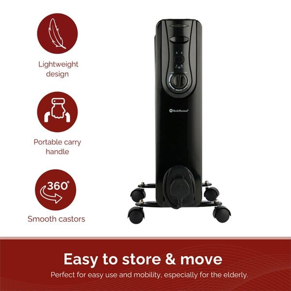 Rediffusion 9 Fin Oil Filled Radiator 2KW Black