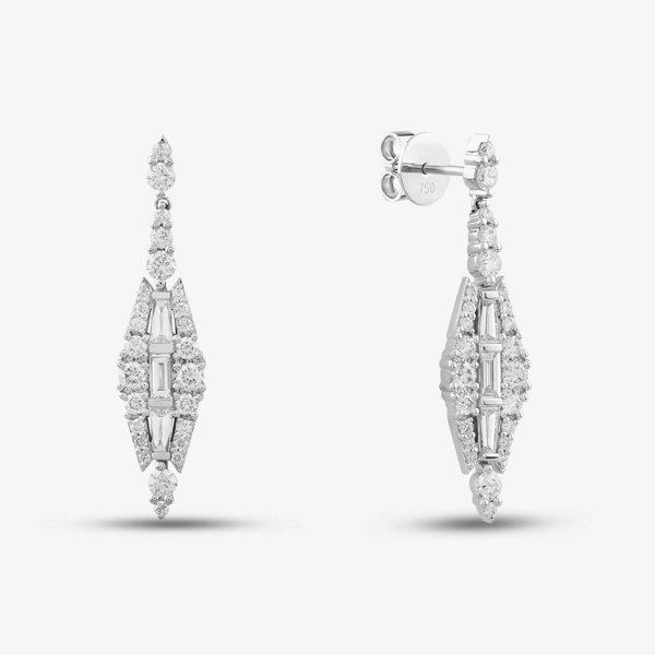 T. H. Baker 18ct White Gold 1.75ct Baguette & Brilliant Cut Diamond Dropper Earrings LG257/EA-PR