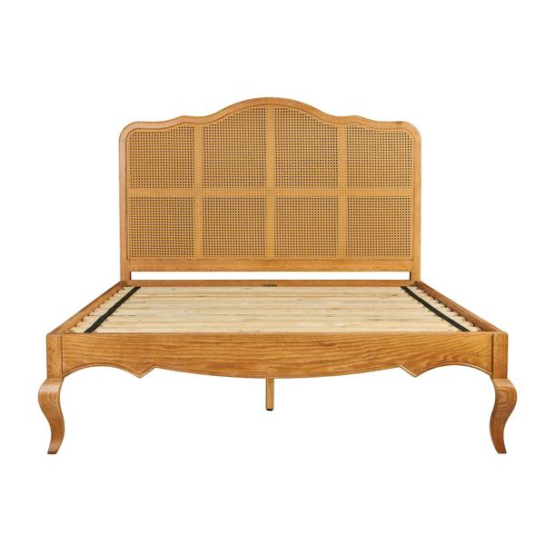 Statement Furniture Louis Oak Bed Frame with Rattan Cane Headboard 4ft6, 5ft