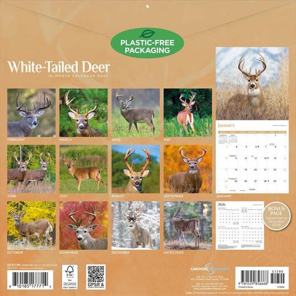 White-Tailed Deer Calendar 2027, Wall Calendars, Month To View, Animals, Gift