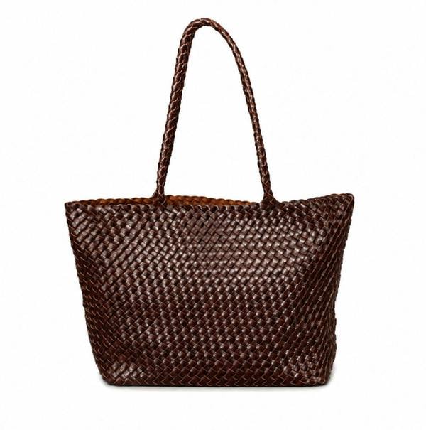 RIMINI Vegan Leather Weaving Shopping Bag 'Betty' - Dark Brown