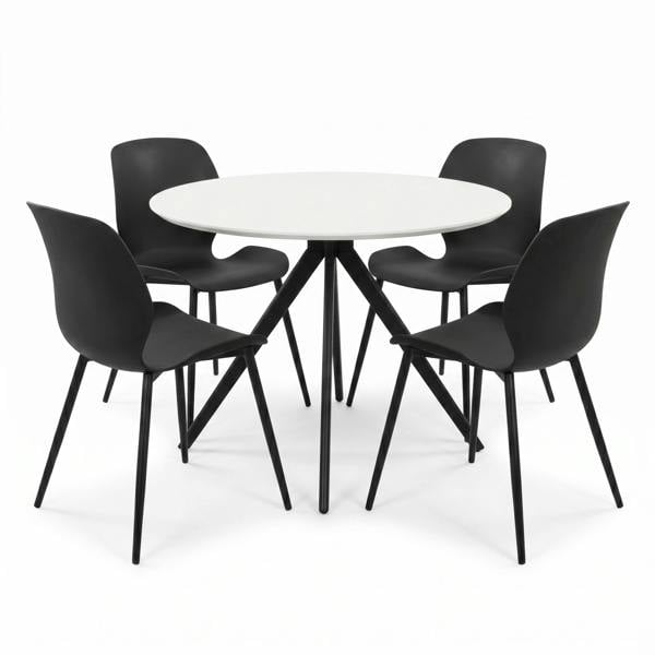 Core Products Aspen Dining Set - White Round Table & 4 Carnaby Dining Chairs
