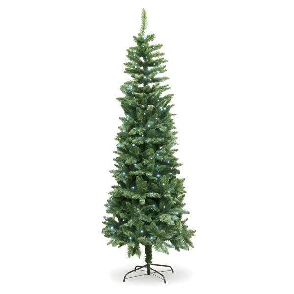 4ft to 8ft Slim Pre-Lit Green Christmas Trees with Cool White LEDs and Metal Base image 1