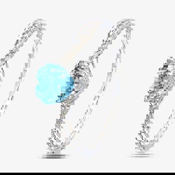 T. H. Baker 9ct White Gold Heart Cut Blue Topaz Diamond Set Shoulder Ring PR12710WBT