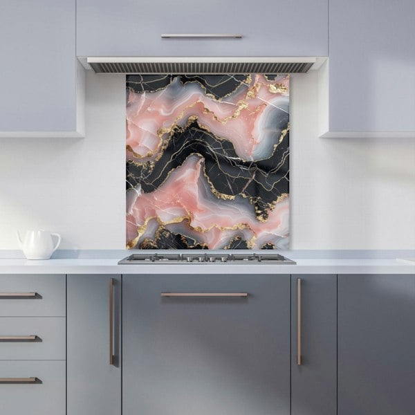 Warren Reed - Designer Baby Pink And Black Marble Effect Kitchen Splashback