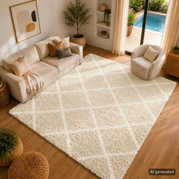 Livabliss Urban Shaggy USG2319 Geometric Beige Ivory Cream Soft Plush Pile Rug