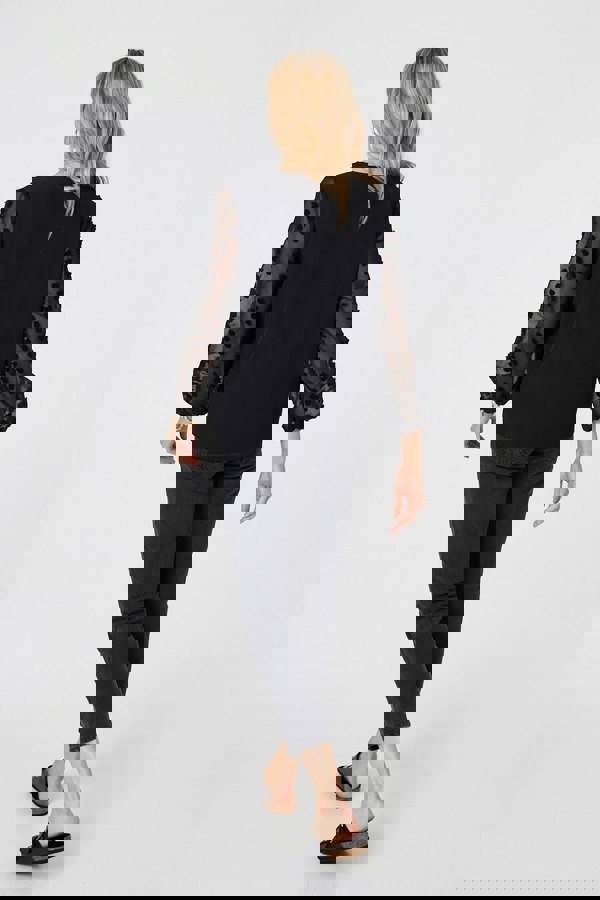 Black | Polka Dot Semi Sheer V-Neck Blouse