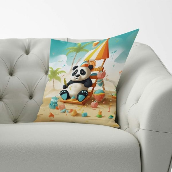 Warren Reed Happy Panda On A Beach Holiday Cushions