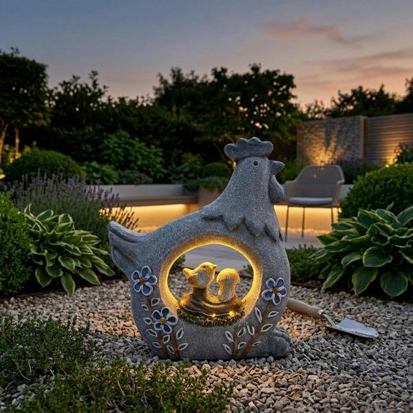 Garden Greatness Lunaria Sitting Chicken Garden Solar Ornament