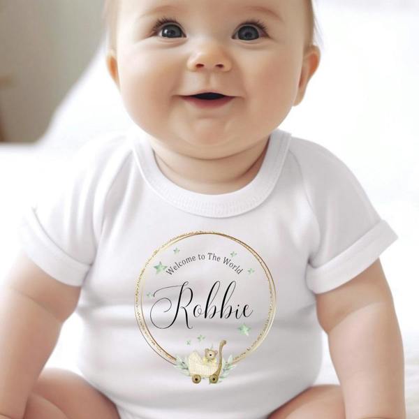 Personalised Welcome to the World Baby Grow, Vest or Bib with Name