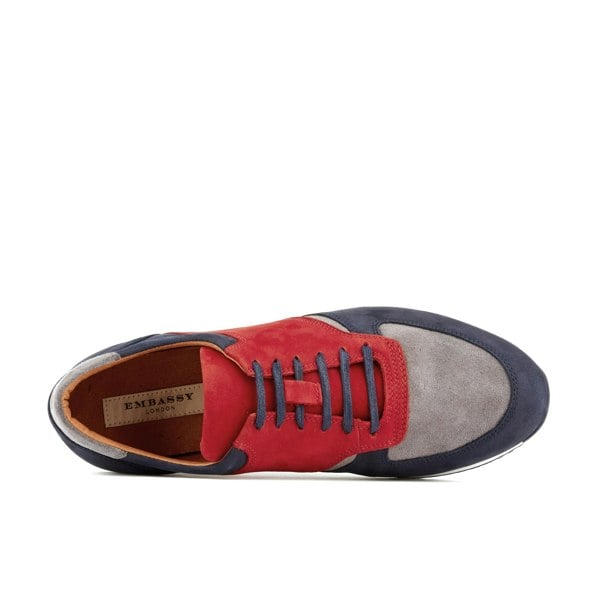 Embassy London San Francisco - Sunrise - Men's low top nubuck leather trainer in red & navy