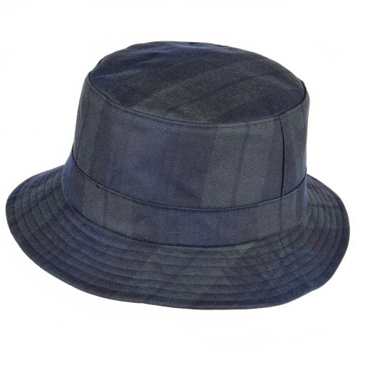 Heather Hats & Accessories Water Resistant Waxed Cotton Bucket Hat, Checked Cotton Lining, Outdoor Wear, Blackwatch Navy
