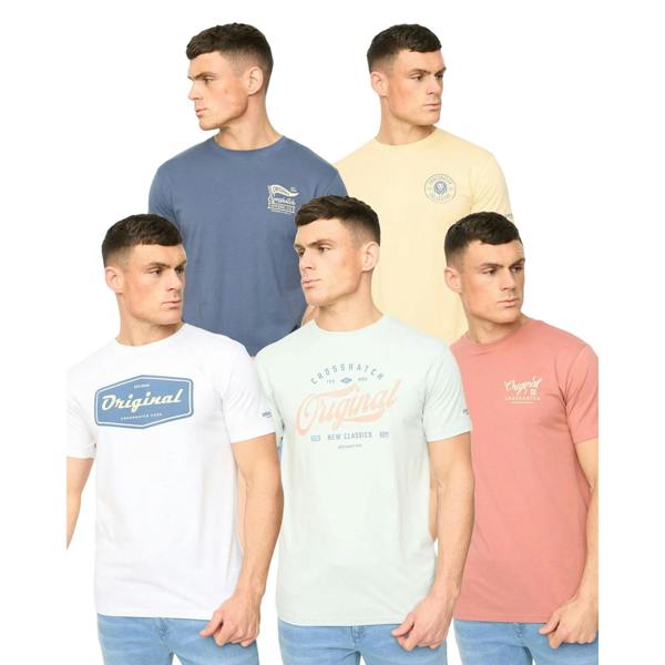 Crosshatch Mens Tryplex Cotton T-Shirt (Pack of 5) - Multicoloured - 