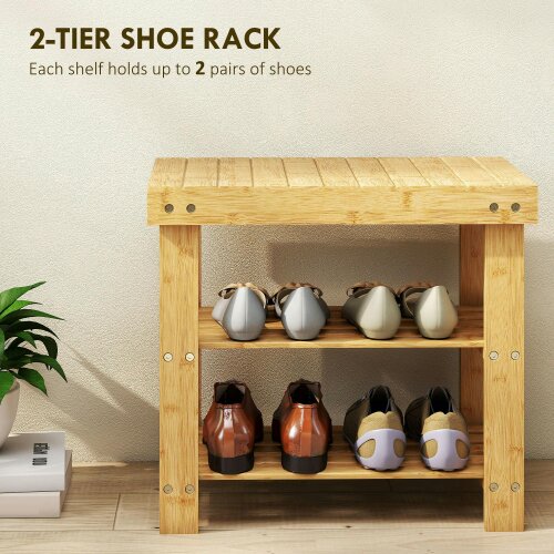 Wyld Haus Tono Keel Bamboo Natural 2 Tier Shoe Storage Bench