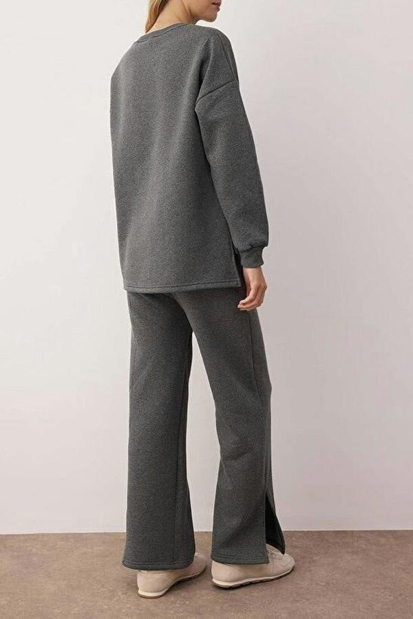 WOVCOR 2-Piece Crew Neck Oversized Knit Top & Wide Leg Pants Set