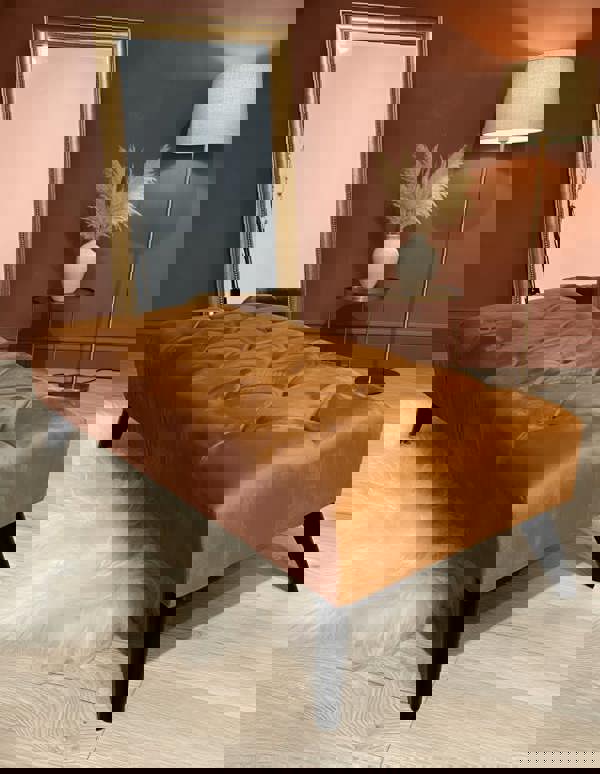 Plush velvet footstool pouffe side angle showing soft fabric - ISTOOLS