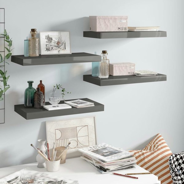 Berkfield Floating Wall Shelves 4 pcs High Gloss Grey 50x23x3.8 cm MDF