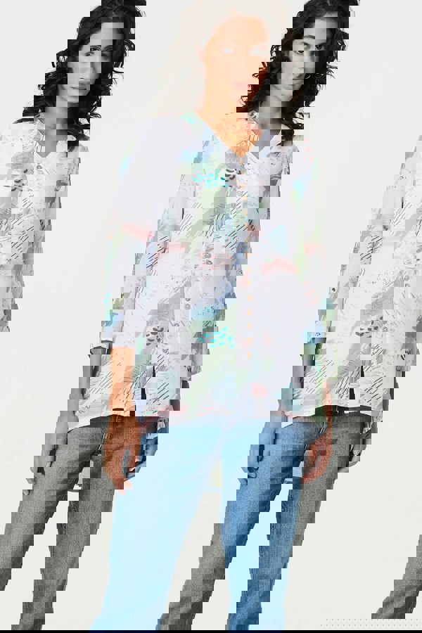 Sage | Abstract 3/4 Sleeve Relaxed Blouse
