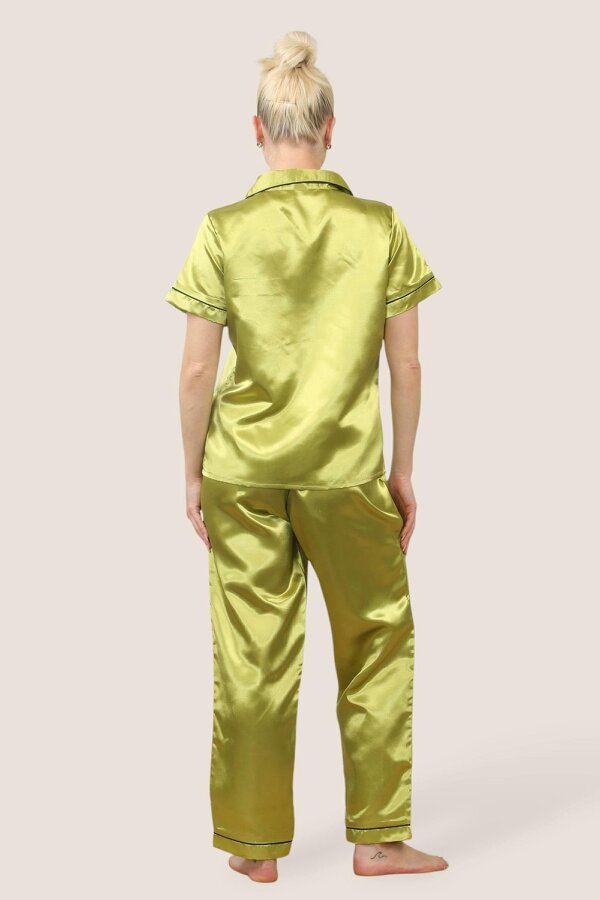 Luxe Satin Short Sleeve PJ Set – GOLDEN GREEN
