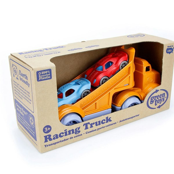 Green Toys Racing Truck with 2 Race Cars - Made From 100% Recycled Plastic