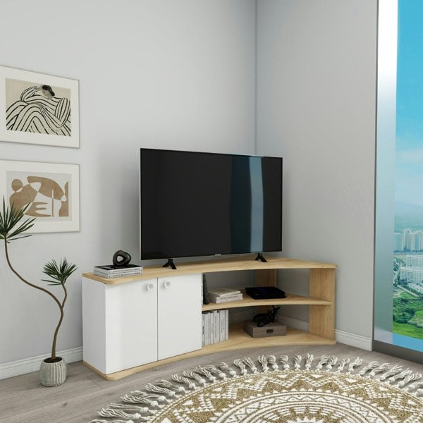 Destina Home Corner TV Stand Reversible Entertainment Center for TVs up to 60"-Dion