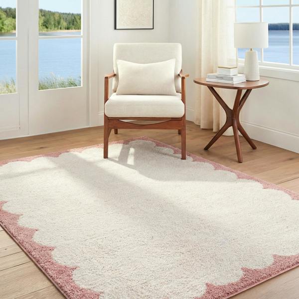 Livabliss Fossay Shag-Washable Ivory Pink Modern High Pile Rug