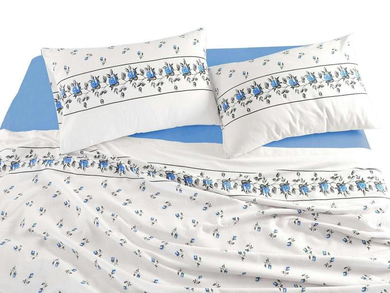 Rosebud Flannelette Sheet Set - Blue - Single