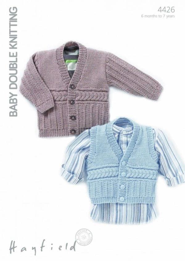 Hayfield Baby DK Knitting Pattern 4426, Waistcoats, Cardigans for Baby, Kids, 6 Months - 7 Years - Advanced