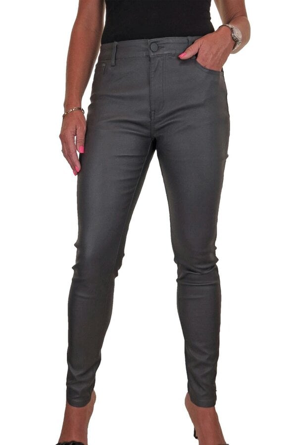 Paulo Due Womens Skinny Coated Leather Look Jeans - Dark Grey