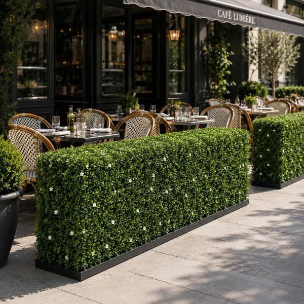 Premium Freestanding Artificial Boxwood & White Flower Hedge