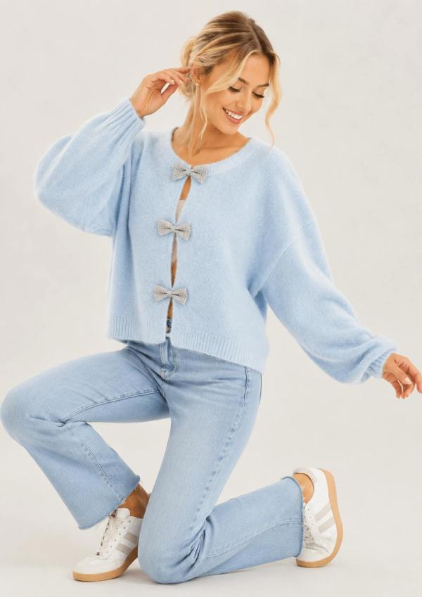 SOFT TOUCH CRYSTAL BOW DETAIL KNIT JUMPER - Claudio Lugli Shirts